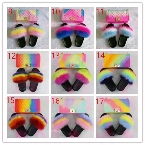 
mommy and me kids colorful girls fanny packs jelly bags purse pures set bulk and with matching fur sandals slides slippers 