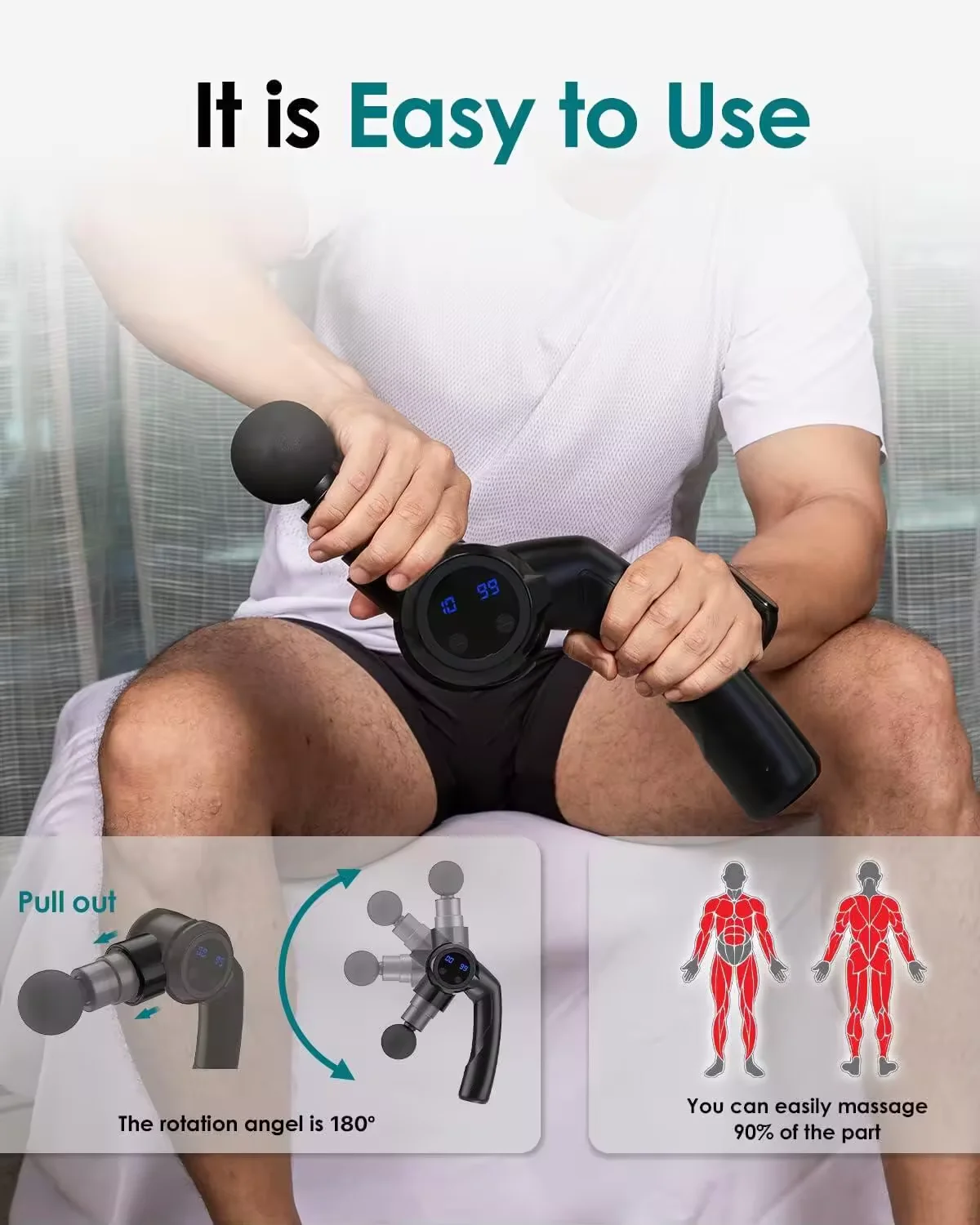 A 180-degree Folding Professional Facial Massager Gun Full Body Muscle Percussion Massage Fascia Chiropractic Massage Tool