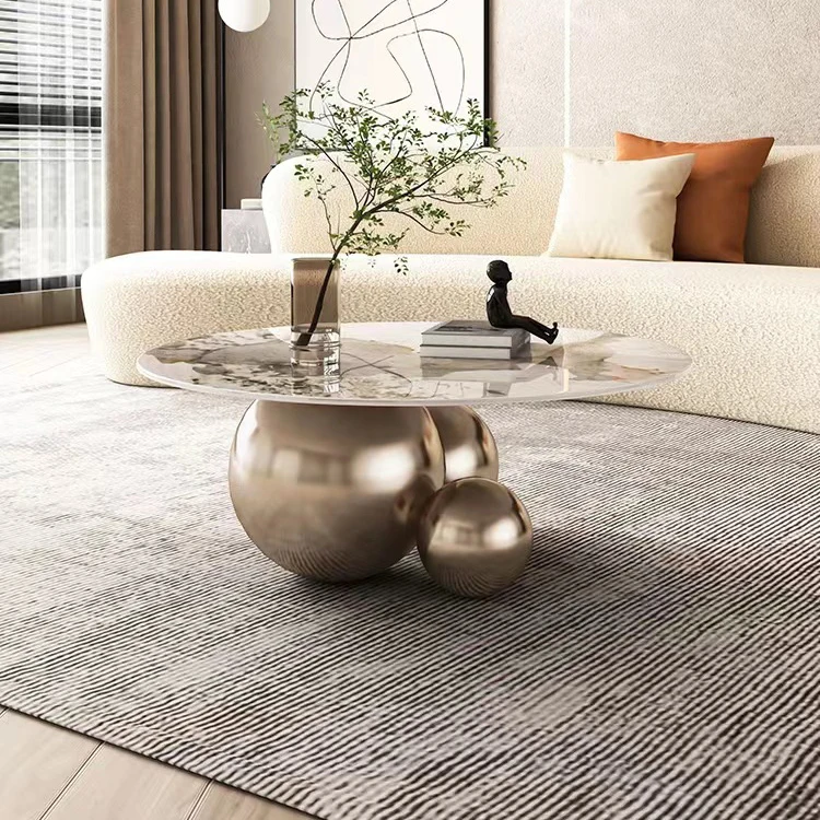 Wholesale Golden Luxury Center Modern Living Room Furniture Mesas De Centro  Round Marble Top Stainless Steel Coffee Table (1600675082953)