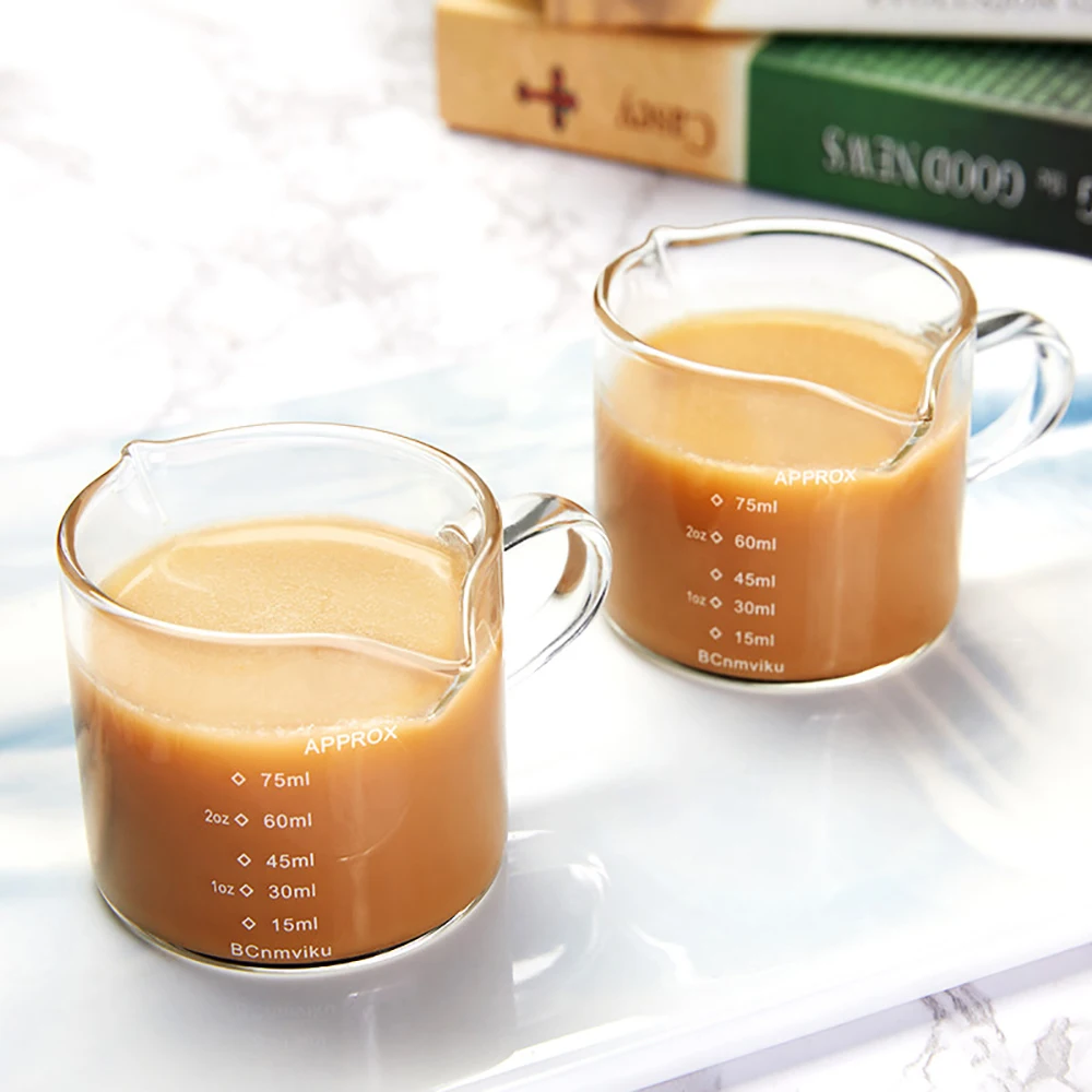 BCnmviku 75ML BC Measuring Glass Cup (Double Spouts) High Borosilicate Glass Beaker With Handle High Accuracy Measurement