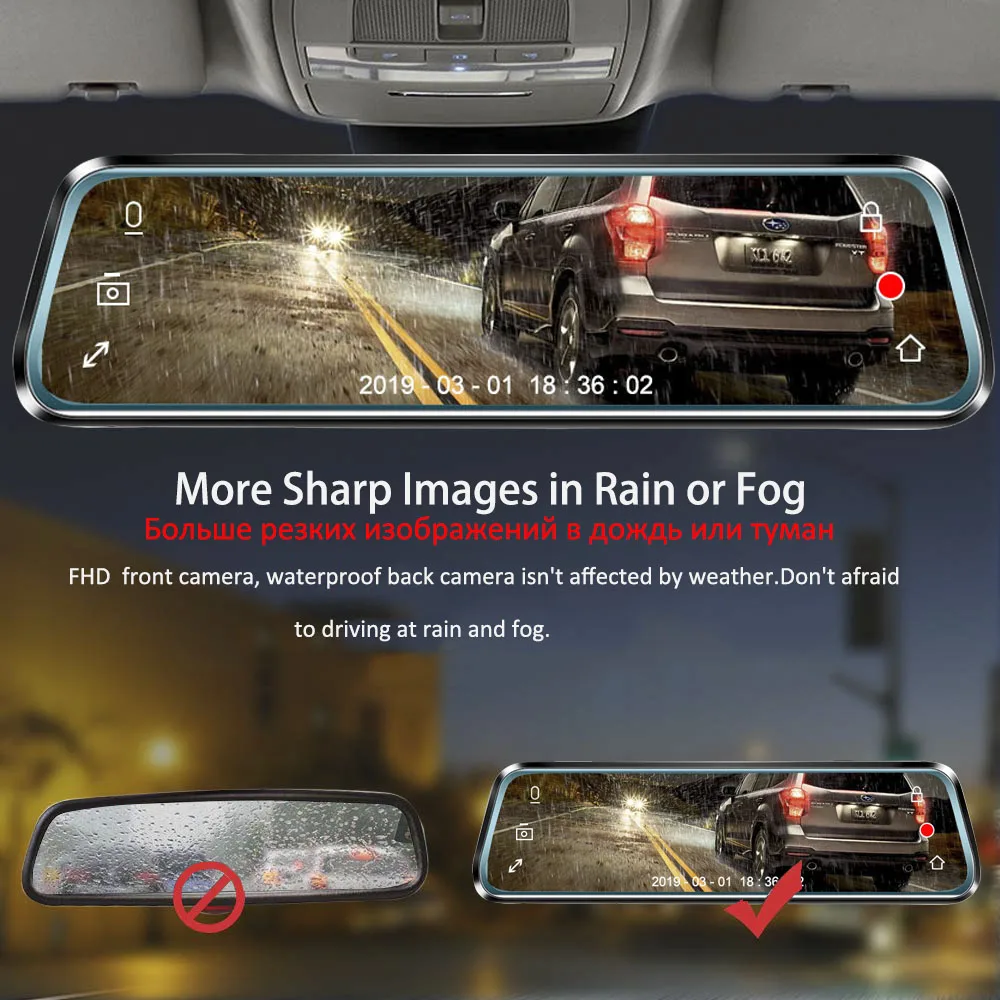 10 Inches Car Dvr Dash Cam HD 1080P Dual Lens Touch Screen Auto Rearview Mirror Camera With Stream Media Front And Rear