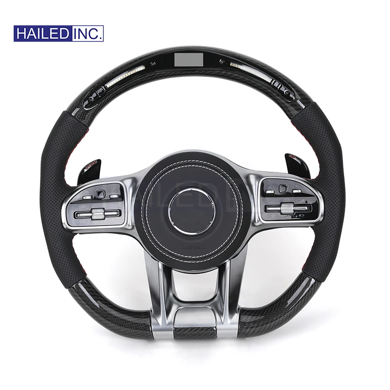 HAILED Custom Half Perforated Leather Carbon LED Steering Wheel for Mercedes W205 W219 X290 W216 CL W222 C238 GLA45 e63s C63 AMG