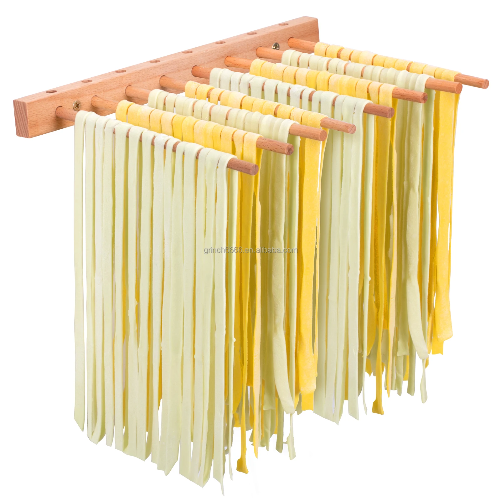 Space Saving Pasta Drying Rack Wooden with 8 Rods Wall Mount Collapsible Pasta Spaghetti Dryer Stand Noodle Drying Rack