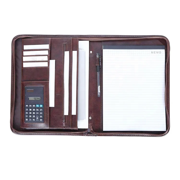 
Business Gift Brown Office Supply Leather Folder A4 Document Holder Portfolio 