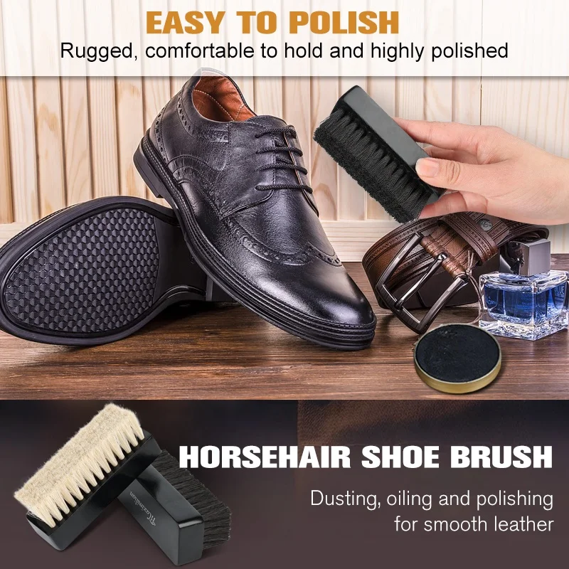 Factory Wholesale Custom Logo Wooden Shoe Shine Brush Wood Horse Hair Cleaning Brush