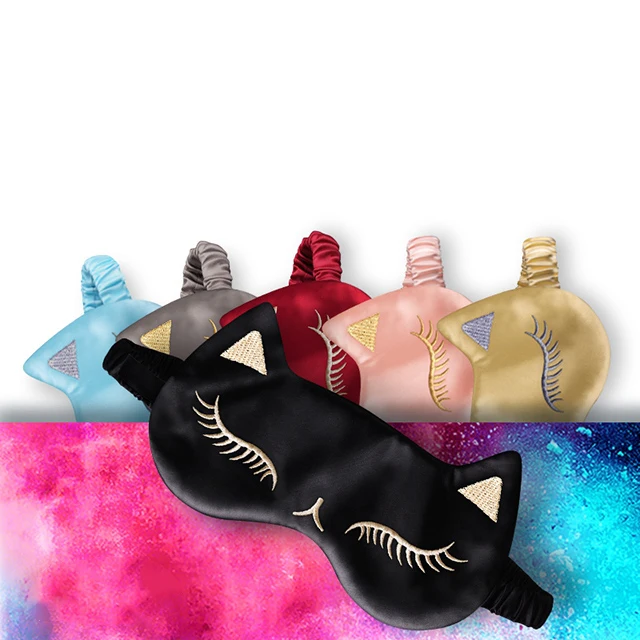 custom logo luxury beauty cat silk eye mask for sleeping