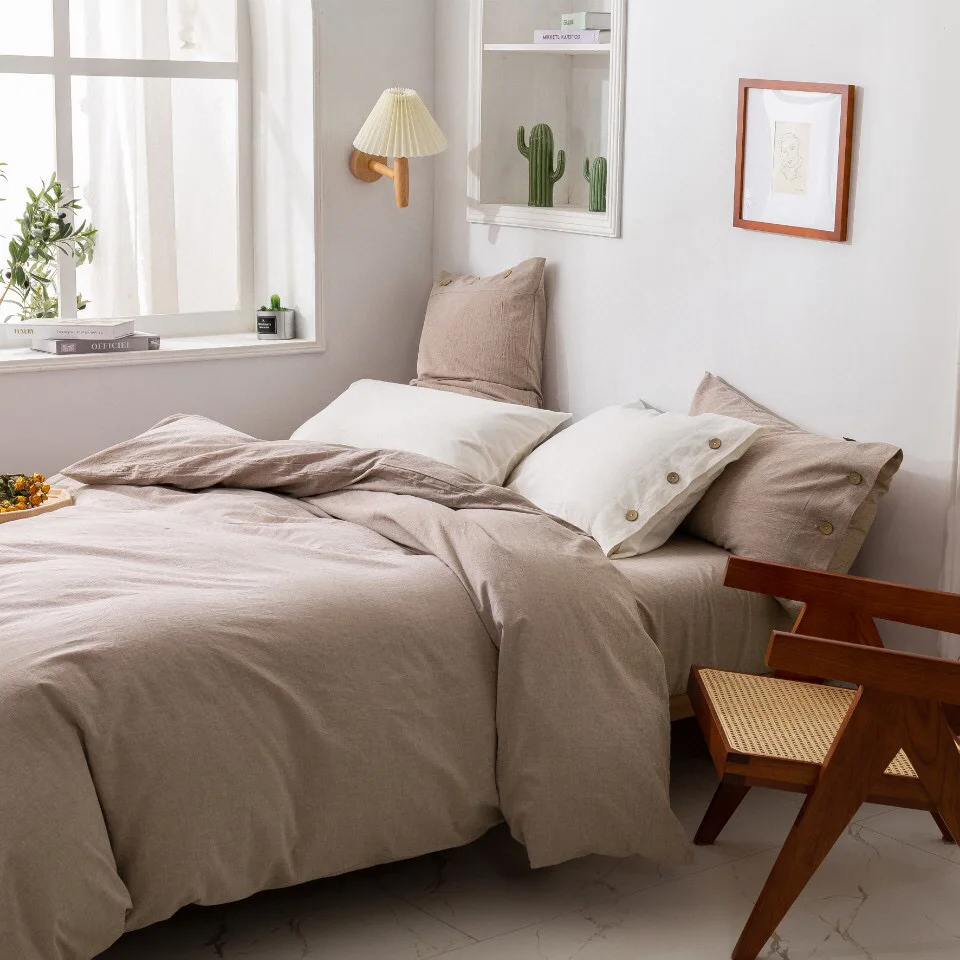 ODM/OEM Pure Natural Organic Linen Bedding Bed Soft Comforter Cover Solid Color Set