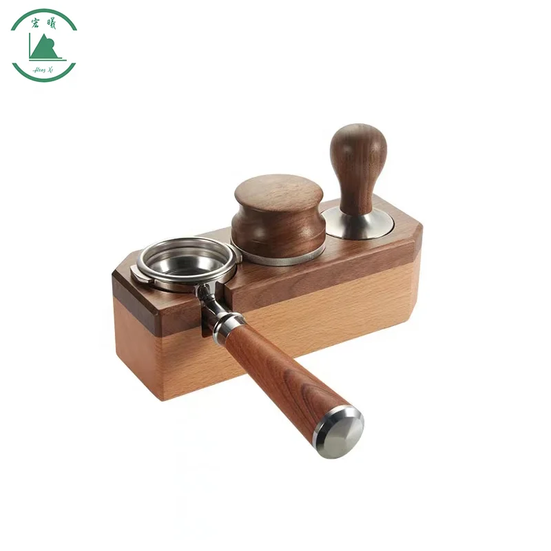 Factory Direct Wooden Base Anti-Rust Espresso Knock Box Tamper Coffee Distributor Wood Coffee Filter Tamper Holder