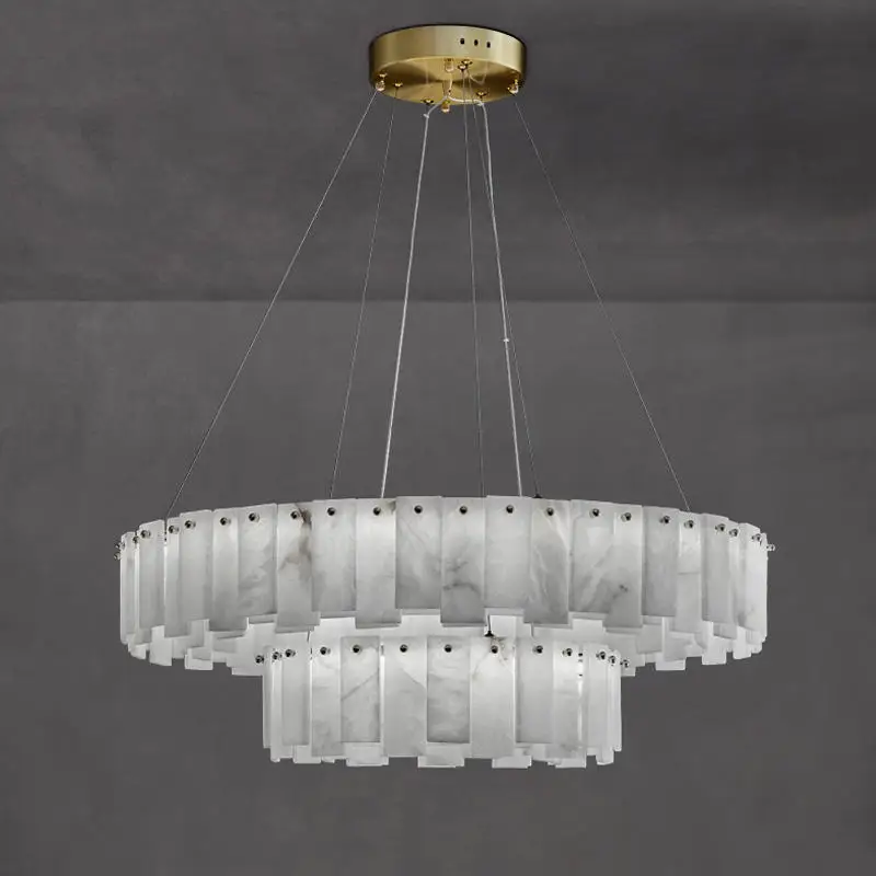 Nordic modern minimalist brass marble pendant lamp round circle alabaster chandelier lighting for hotel