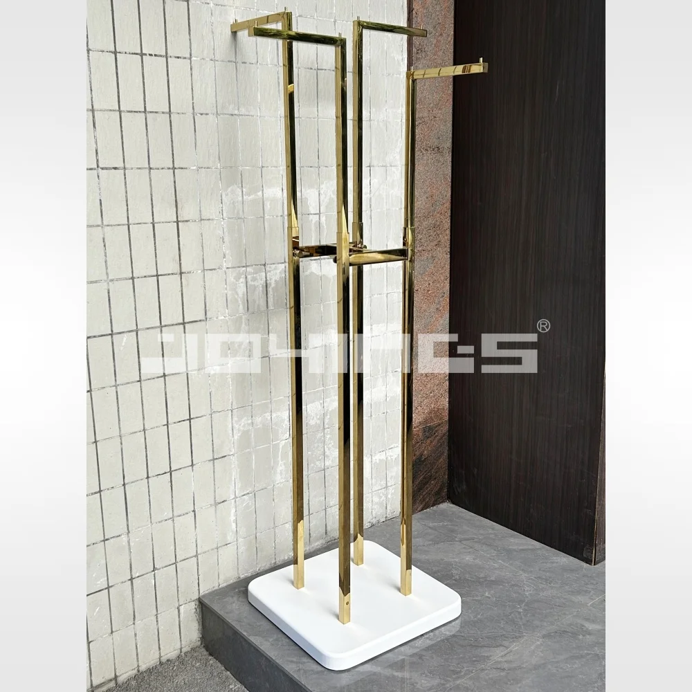 Island gold color stainless steel hanging clothes display stand in ladies garments shop