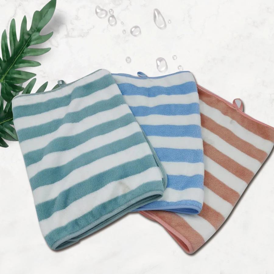 
Multi Color Stripe Design 35x75cm Coral Fleece Absorbent Towel With Hang Tape 