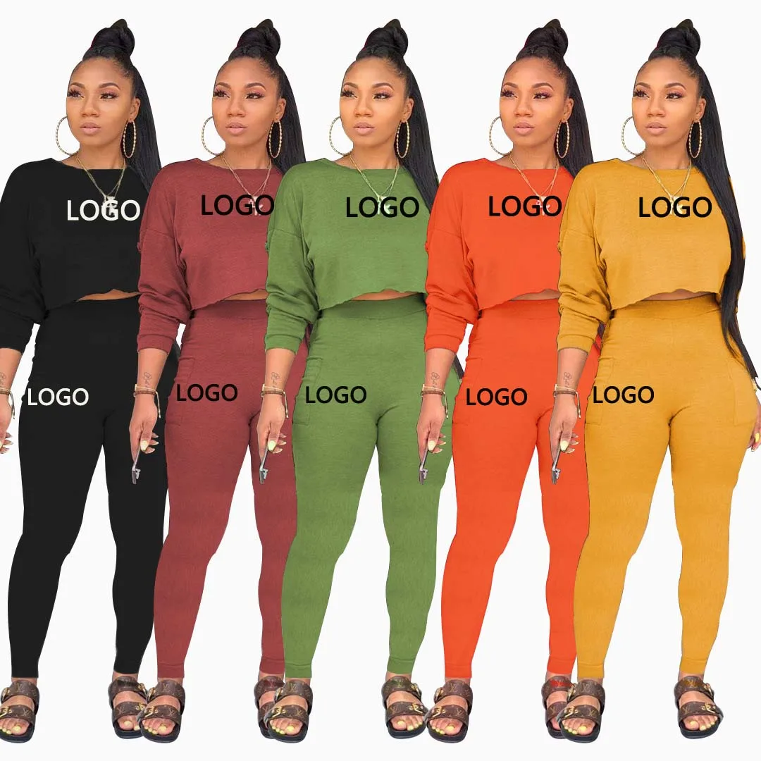 fall 2021 women clothes casual solid color long sleeve 2 sets two piece set women clothing for wholesales