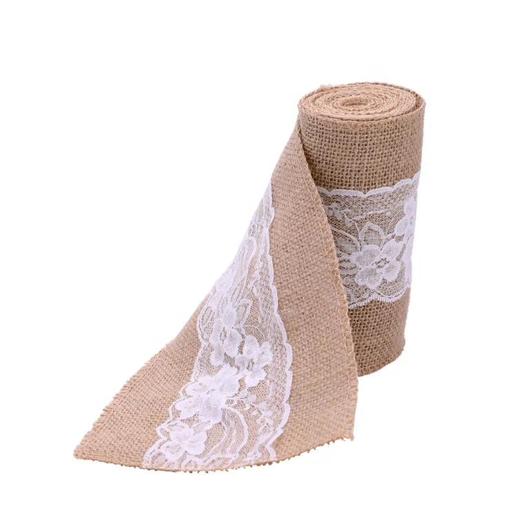 Vintage Jute Burlaps Lace Roll for Wedding Decoration Chair Sashes Home Decoration Ornamental Pendant