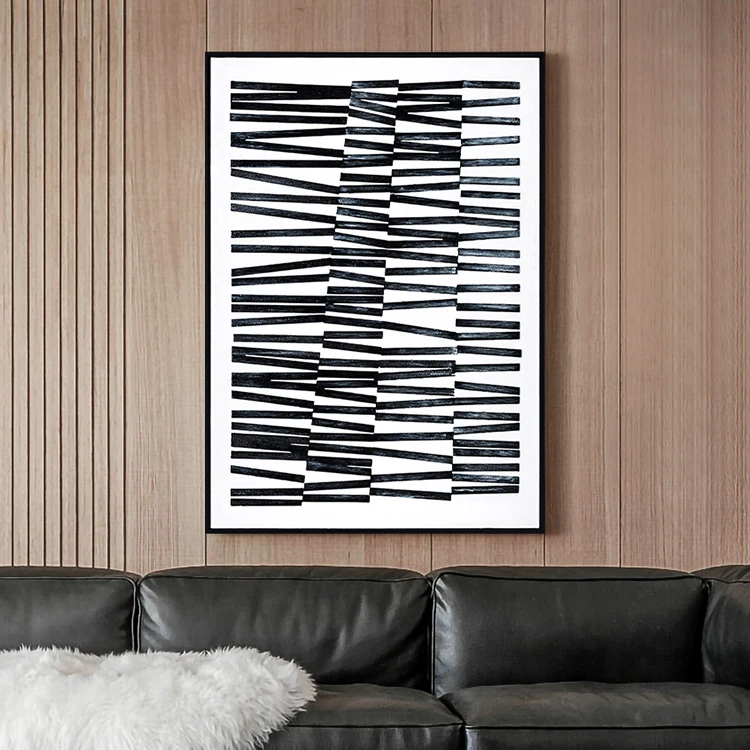 Irregular Abstract Dark Black 100% Hand-painted Framed Interior Wall Decor Painting for Design Wood Art Paints for Project