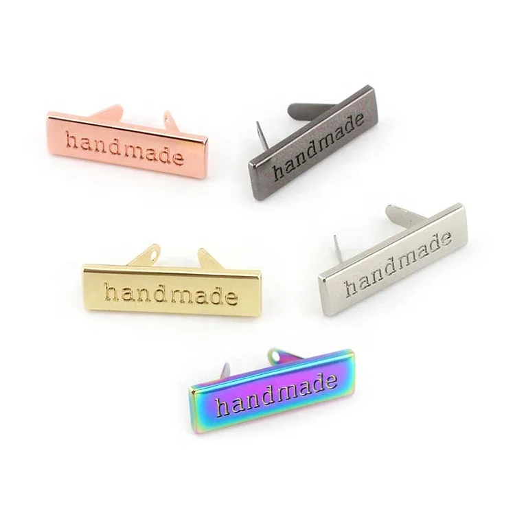 36*10mm Customized Colorful Rainbow Plating Logo Engraved Tag Metal Brand Name Plate For Bag