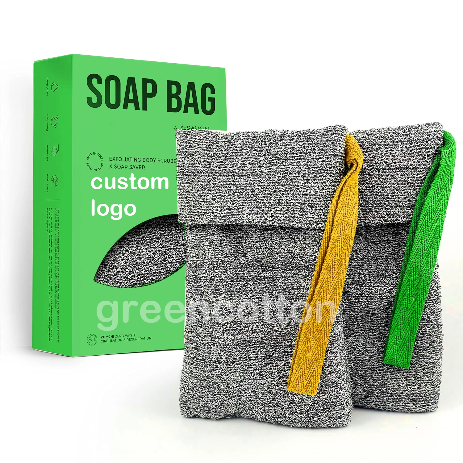 Custom Logo Different Roughness Soap Pouch Soap Saver Pocket Body Scrubber Shower Sponge Premium Exfoliating Soap Bag