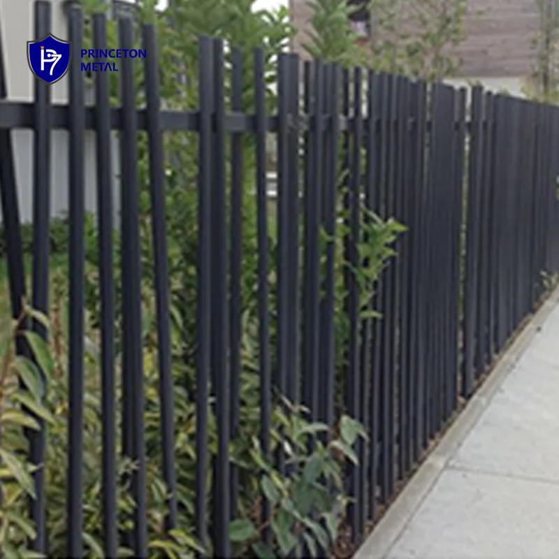 Welded metal black picket Steel Fencing Powder Coating France looks Bamboo like fence Bar aluminum fence for project