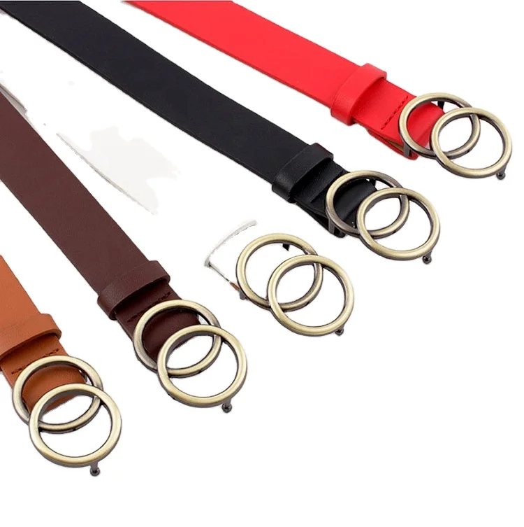 Wholesale Double Ring Soft Faux Dress Waist Fashion PU Leather Women Belt For Jeans