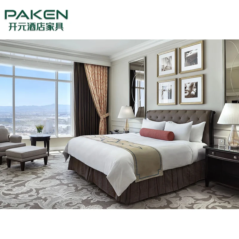 Classic Design Luxury Style Villa Bedroom Furniture Sets Solid Wood Frame Queen Size Wooden Bed