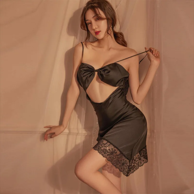 dropshipping high quality two-piece backless satin erotic sexy lingerie