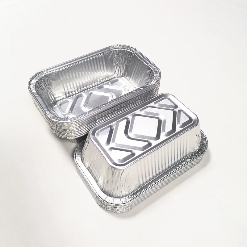 Full curved edge 250ml rectangular disposable aluminum foil pet food boxes with clear lids foil baking trays aluminum loaf pans