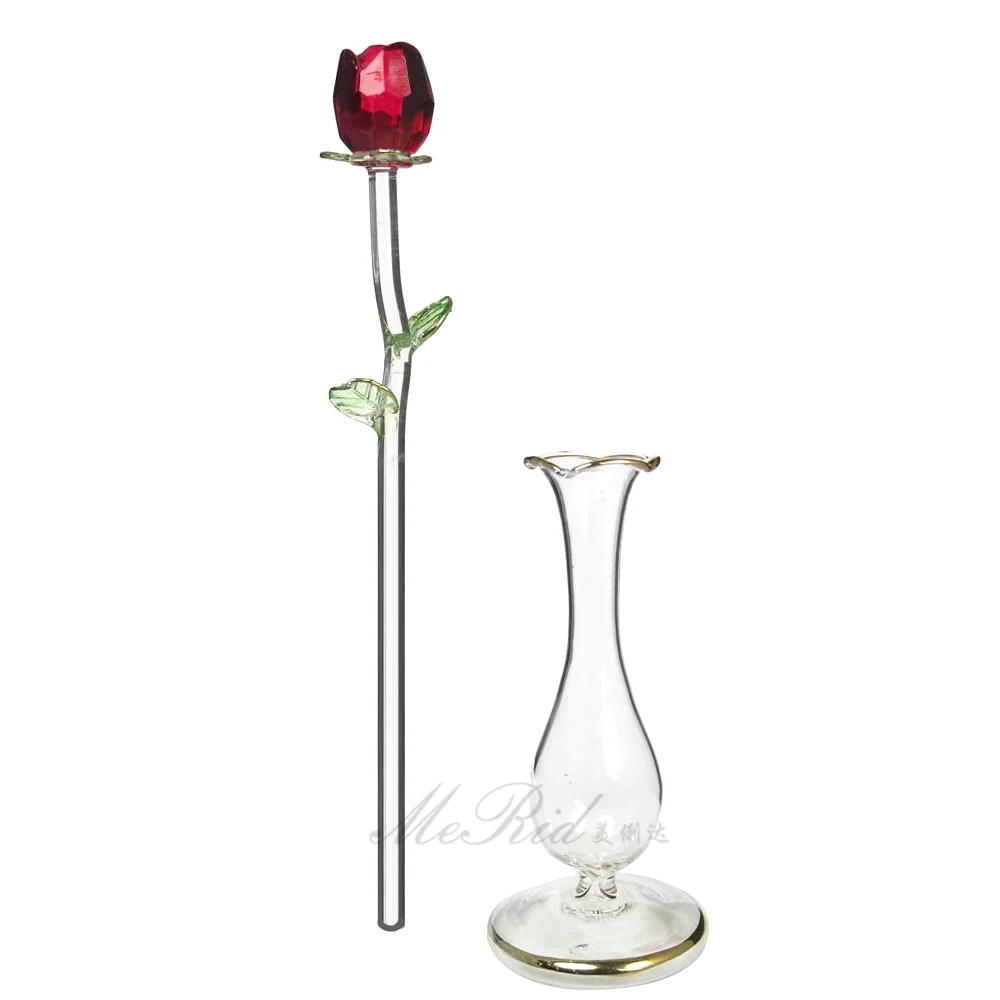 Beautiful Murano Lampwork Long Stem Glass Rose Flower Wholesale For Valentines Eco-friendly