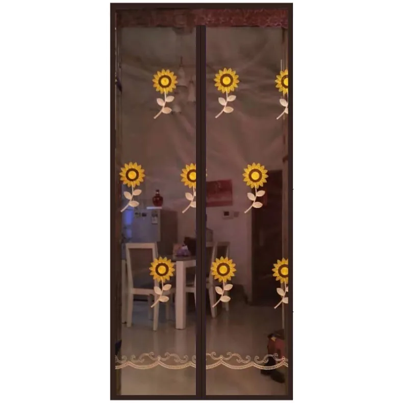 L Deal For Pets Fiberglass Flower Embroidery Magnetic Mesh Summer Anti Mosquito Door Curtain