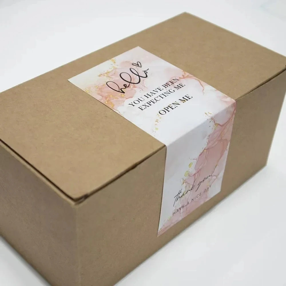 Custom thank you sticker packaging box logo printed seal stickers private label paper shipping packing box seal label