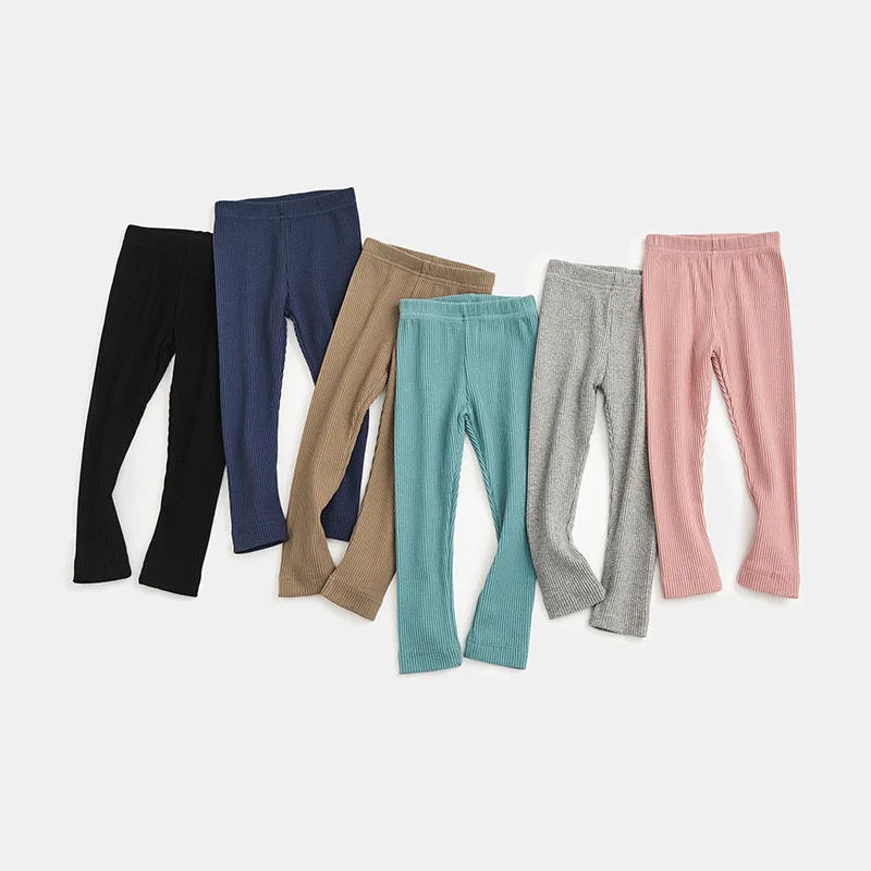 Fall Baby Girl Pants Rib Knit Fabric Comfortable Stretchy Basics Leggings Low Waist Tight Pants