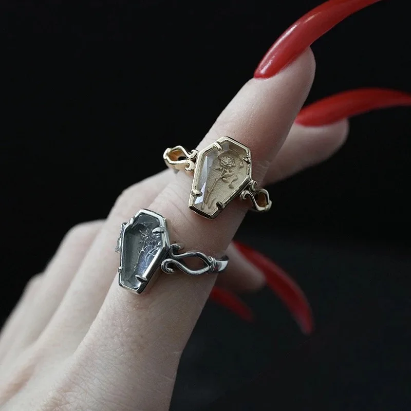 Pendant Vampire Halloween Ghost Festival Gothic Open Rose Coffin Ring