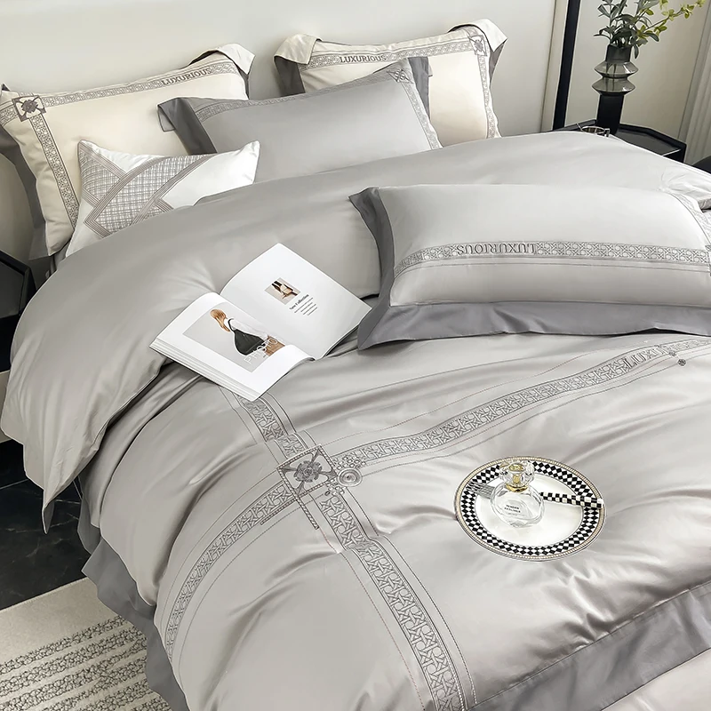 2024 Autumn And Winter New 100 Light Luxury Long-staple Cotton Embroidery Four-piece Set Of All-cotton Pure Cotton Bed Sheet