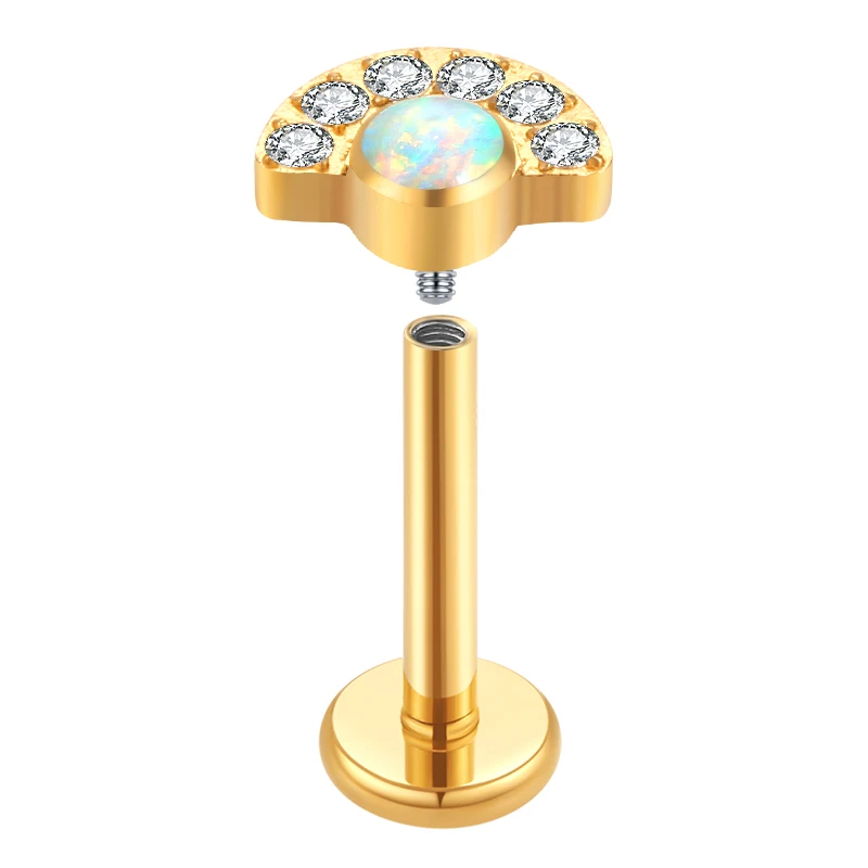 G23 Titanium Opal and Zircon Internally Thread Labret ear cartilage helix Labret piercing jewelry earrings