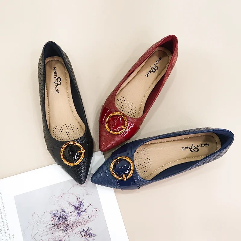 new style buckle strap custom pointed toe slip on flat ballet pumps shoes for women and ladies