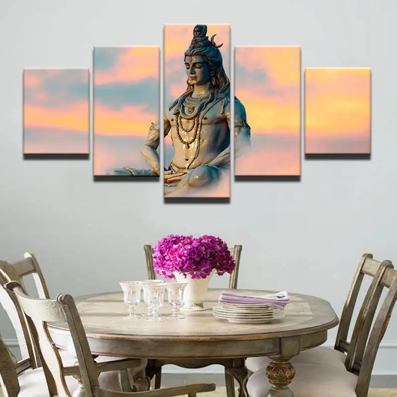 Wall Canvas Print Custom 5 pcs a set Shiva-Parvati Temple Hindu HD Printed Painting Canvas for Living Room Decor