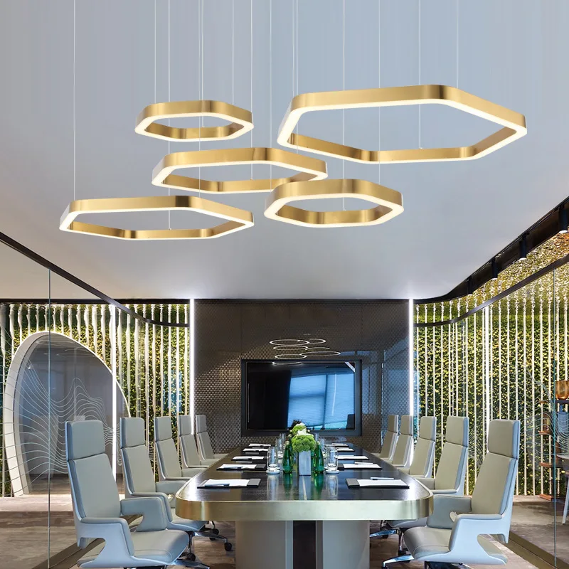 Modern Design Indoor Decoration Fixture Hotel Villa Luxury LED Ring Acrylic Iron Pendant Light