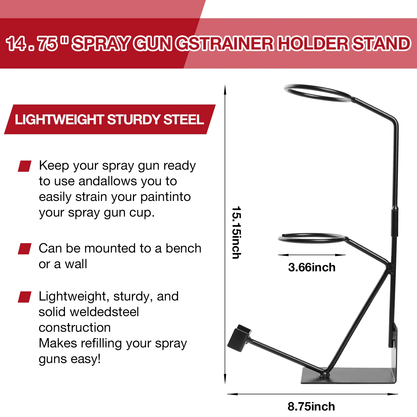 Gravity Feed Paint Spray Gun Holder Stand with Strainer Holder