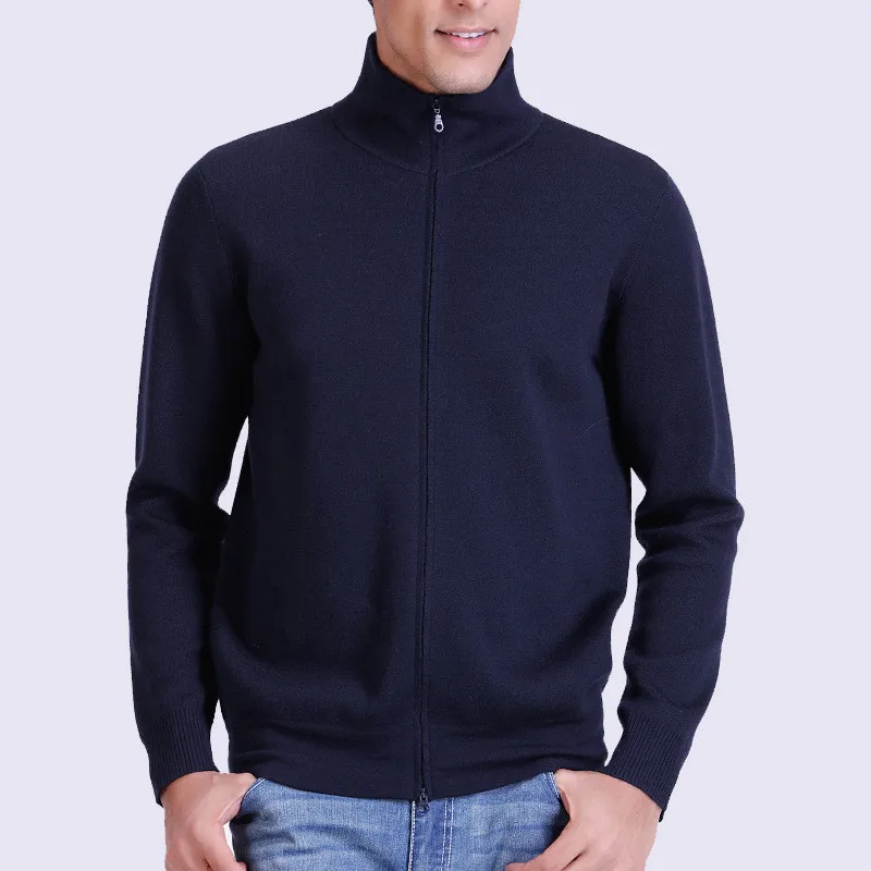 JH Men Knitted Cardigan Turtleneck Real Wool Leisure Jacket Wholesale Casual Men Autumn Thick Knitted Sweater Warm Coat