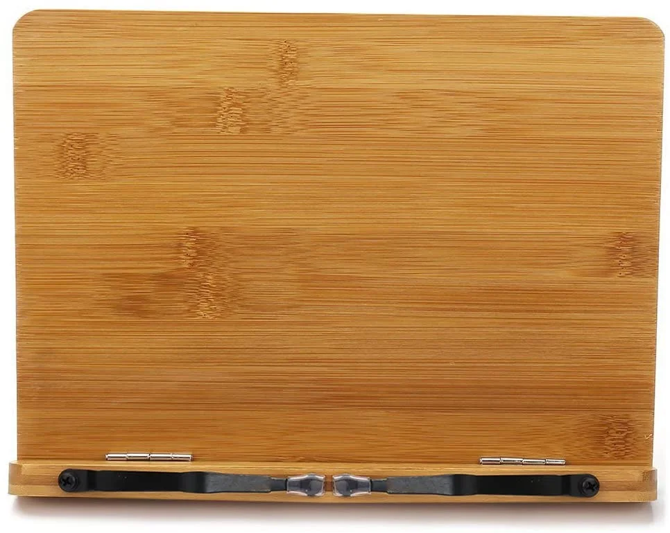Adjustable Bamboo Book Holder Tray and Page Paper Clips Book Stand Reading for Cookbook Textbooks
