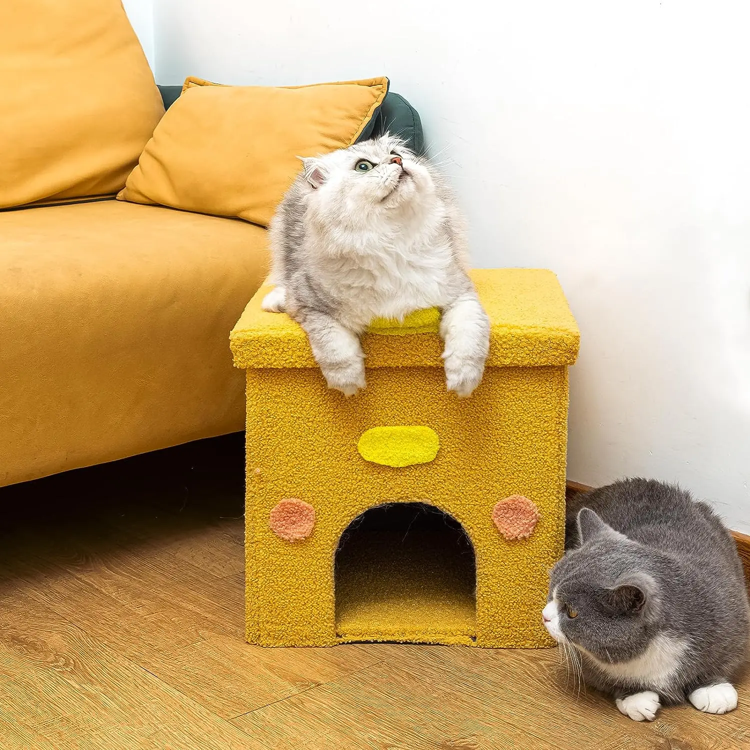 Cat Bed House Cube for Indoor Cats Large Indoor Covered Cave Bed Cat Ottoman for Pets Sleeping