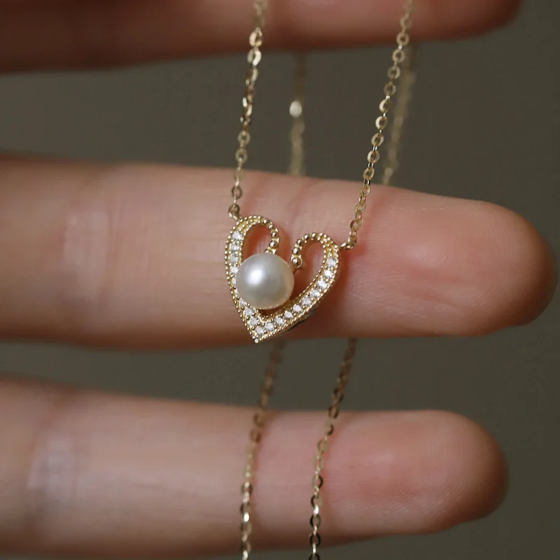 New Arrival Silver 925 Pearl Necklace for Women 14K Gold Plated Retro Pendant Necklace Couple Gift Pearl Zircon Wedding Jewelry