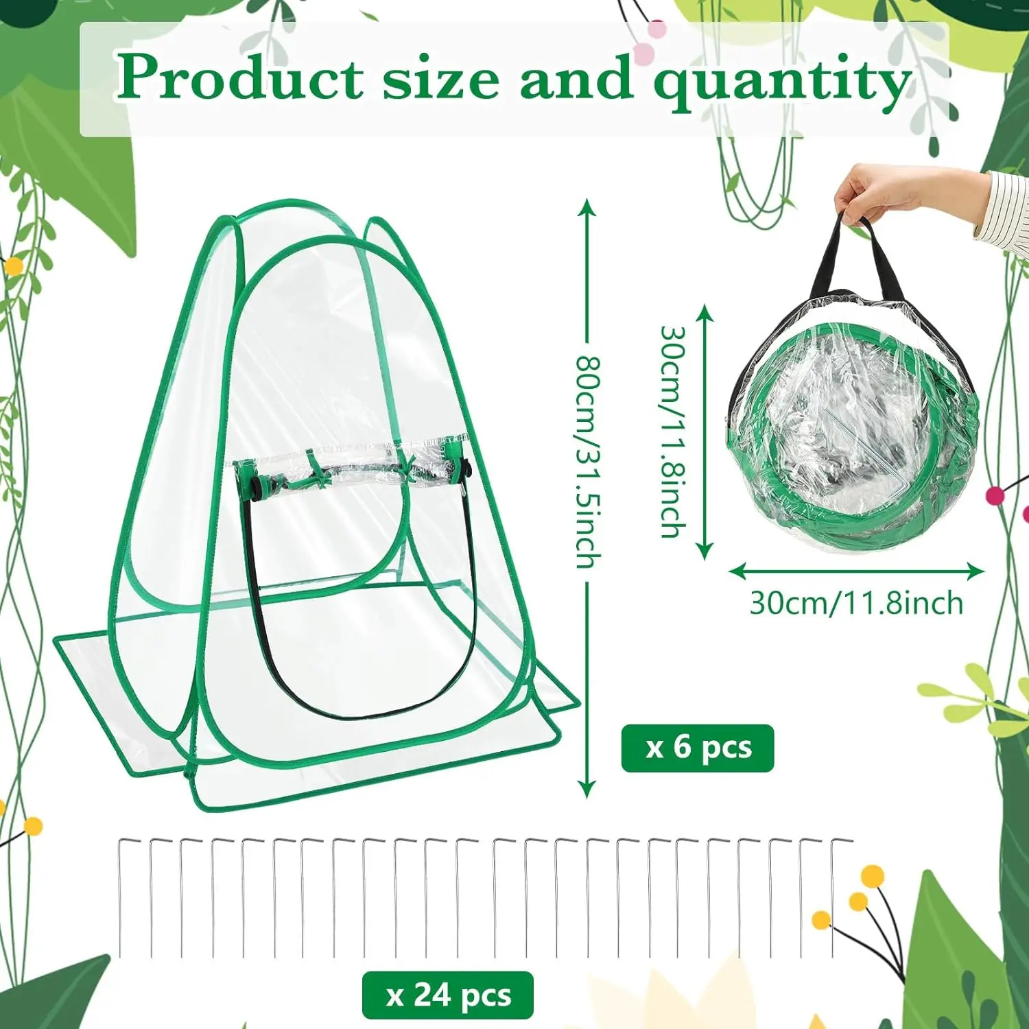 6 Pieces Mini Greenhouse Outdoor Pop up Greenhouse Cover 24 x 24 x 31 Inch Mini Gardening Sunshine Plant Flower Room