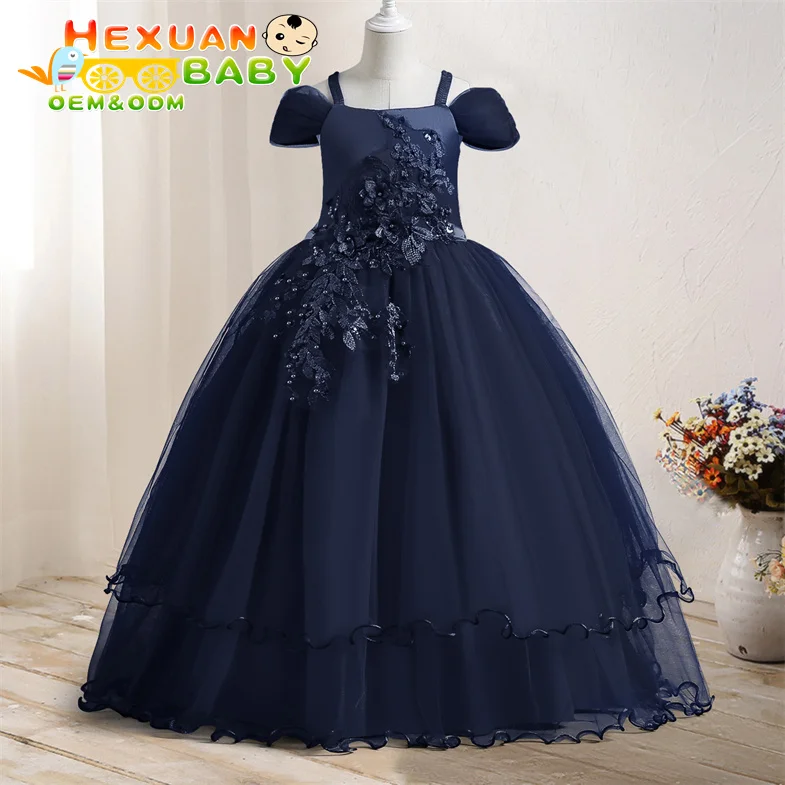 New design big girl dresses short sleeve dress flower bow girl party dress for 8 years old kids fluffy children wears
