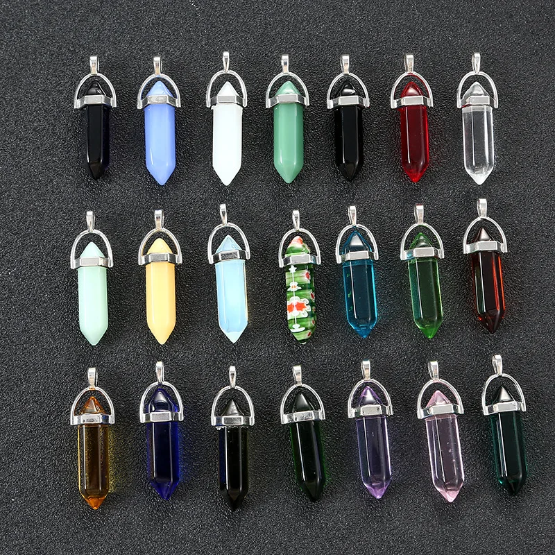 Fashion Color Glass Crystal Pillar Hexagon Prism Shape Pendants Mineral Jewelry DIY Lovers Gifts Earrings Necklace Charms