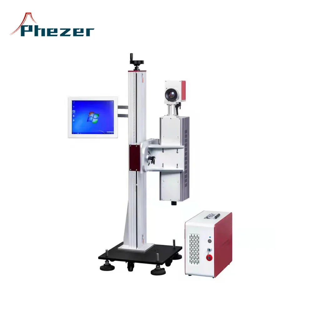 High Speed Auto Focus Galvo Scanner Flying Fiber Laser Marking Engraving Machine with Conveyor