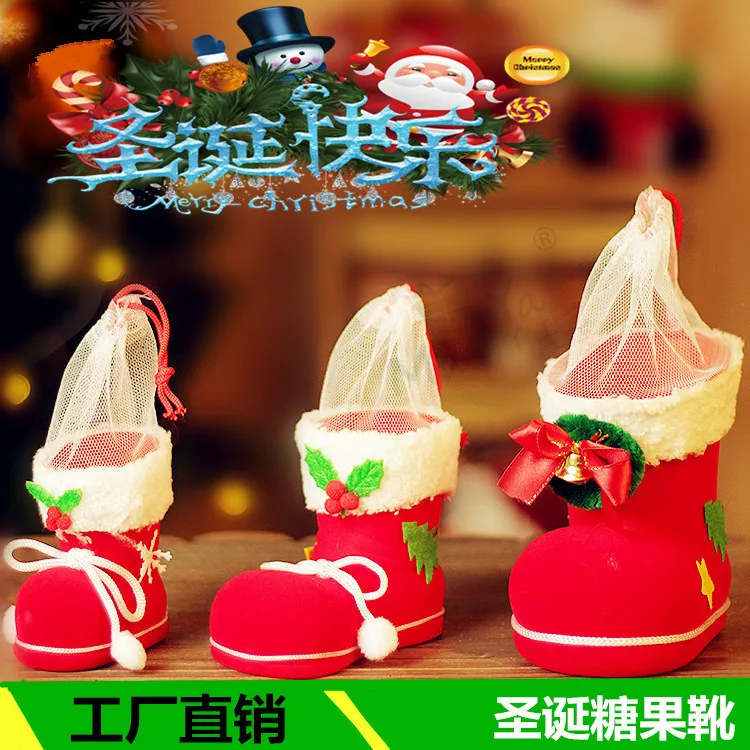 felt christmas candy boots shoes children gift red decoration flocking nonwoven boots