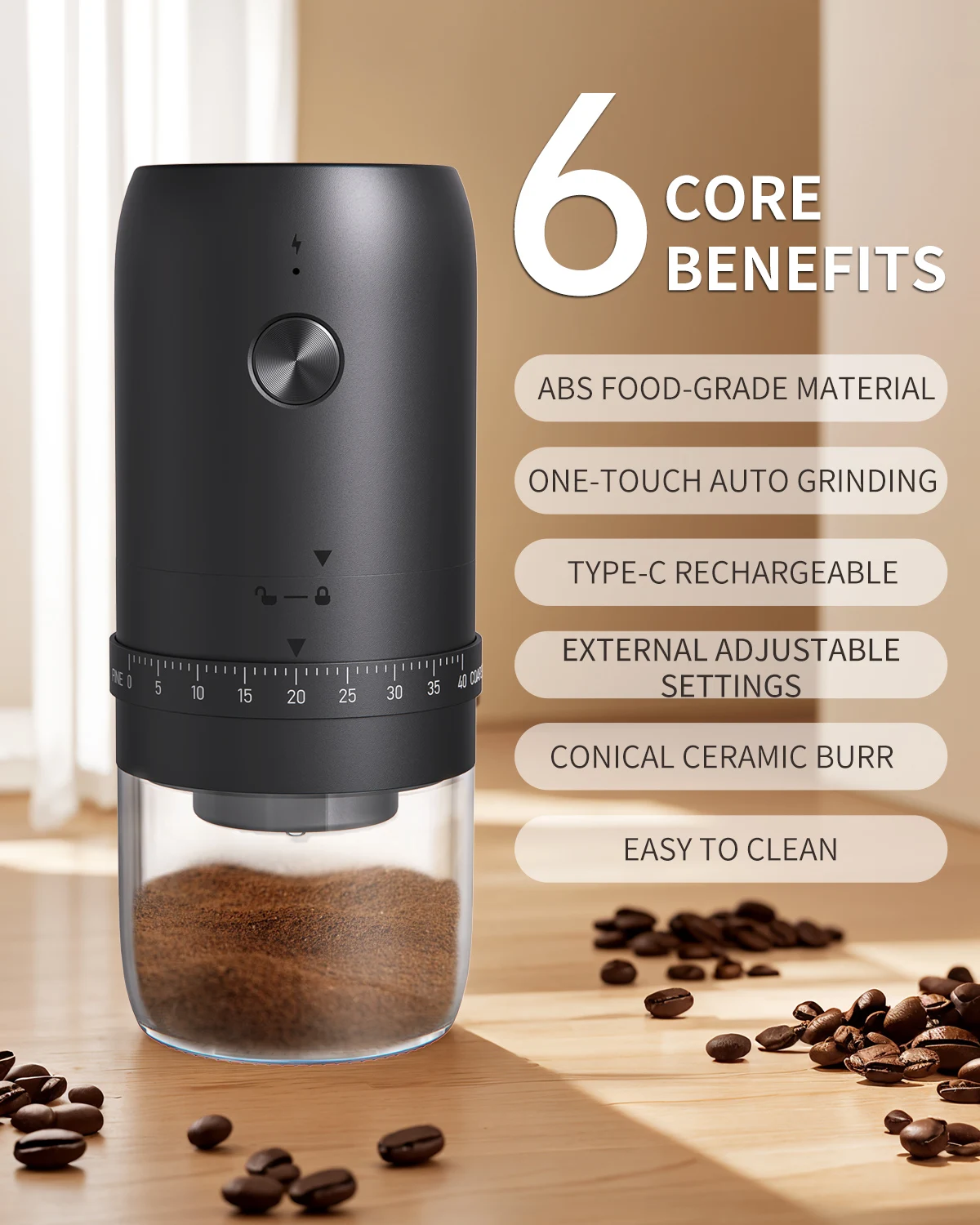 New Product External Gear Adjustment Custom Logo Coffee Bean Grinder Outdoor Home Office Use Electric Coffee Grinders