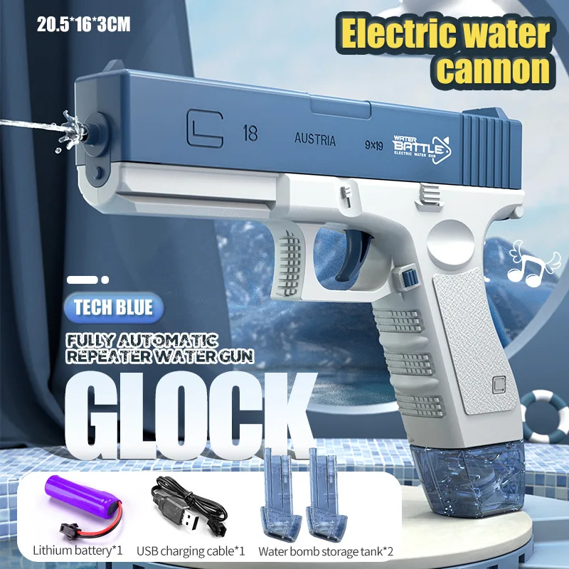 2023 new electric water gun toy black technology repeater automatic water spray high pressure water play gun Glock