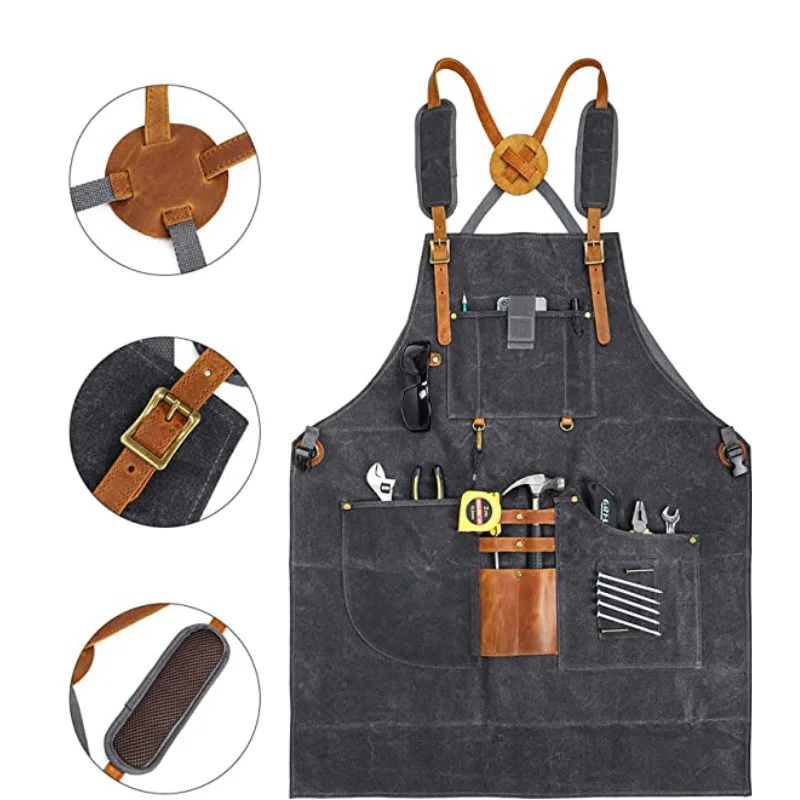 Industrial Wax Canvas Multifunctional Pocket Apron Barber Woodworking Work Clothes Waterproof And Oil Proof Apron