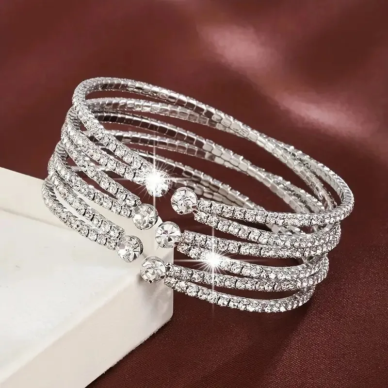 Crystal Rhinestone Bracelet Women Girls Delicate Multilayer Bracelet 6 Rows Layered Bracelet Jewelry for Prom Party Wedding