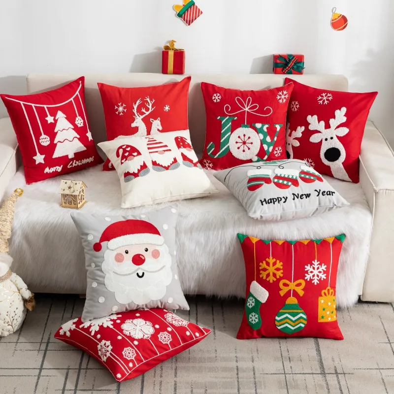 Christmas Decorations Throw Pillow Covers Winter Holiday Embroidery Throw Christmas Pillow Case Cover